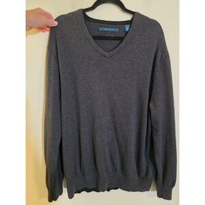 Perry Ellis Mens XL Charcoal Gray V-Neck Cotton Wool Blend Knit Sweater‎